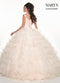 Sweetheart Floral Appliqué Ruffle Tulle Ball Gown with Tulle Cape by Rachel Allan MQ2071
