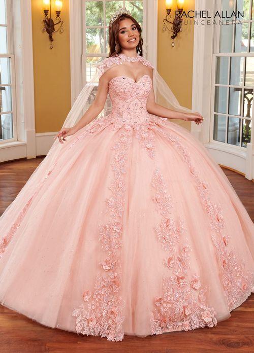 Strapless Sweetheart 3D Floral Lace Appliqué Glitter Tulle Ball Gown by Rachel Allan RQ1111