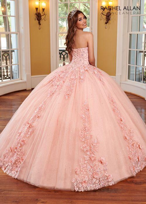 Strapless Sweetheart 3D Floral Lace Appliqué Glitter Tulle Ball Gown by Rachel Allan RQ1111