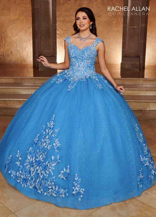 Off-Shoulder Sweetheart 3D Floral Lace Appliqué Tulle Over Lace Ball Gown by Rachel Allan RQ1112