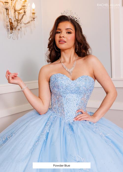 Puff Sleeves Quinceañera Ball Gown with Corset Bodice Tulle Quince Dress by Rachel Allan RQ9002