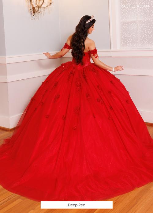 Off-Shoulder Corset Dress with 3D Floral Appliqués Quinceañera Ball Gown by Rachel Allan RQ9003