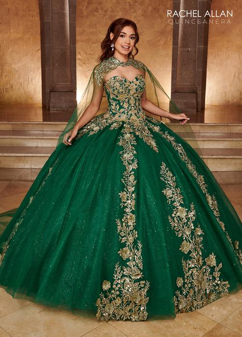 Strapless Sweetheart 3D Floral Lace Appliqué Glitter Tulle Ball Gown by Rachel Allan RQ1111