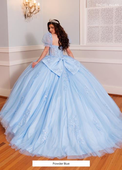 Puff Sleeves Quinceañera Ball Gown with Corset Bodice Tulle Quince Dress by Rachel Allan RQ9002