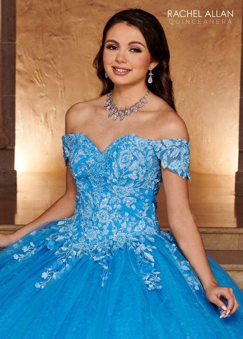 Off-Shoulder Sweetheart 3D Floral Lace Appliqué Tulle Over Lace Ball Gown by Rachel Allan RQ1112