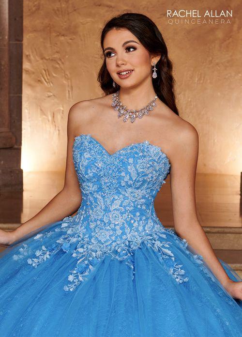 Off-Shoulder Sweetheart 3D Floral Lace Appliqué Tulle Over Lace Ball Gown by Rachel Allan RQ1112