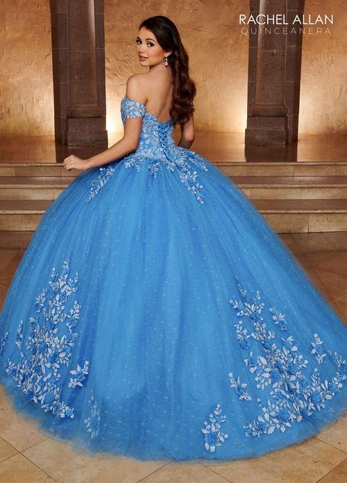Off-Shoulder Sweetheart 3D Floral Lace Appliqué Tulle Over Lace Ball Gown by Rachel Allan RQ1112