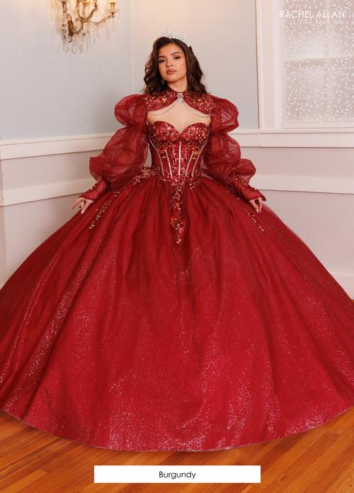 Quinceañera Ball Gown with Embroidery and Detachable Puff Sleeve by Rachel Allan RQ9001