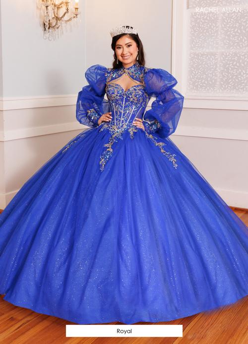 Quinceañera Ball Gown with Embroidery and Detachable Puff Sleeve by Rachel Allan RQ9001