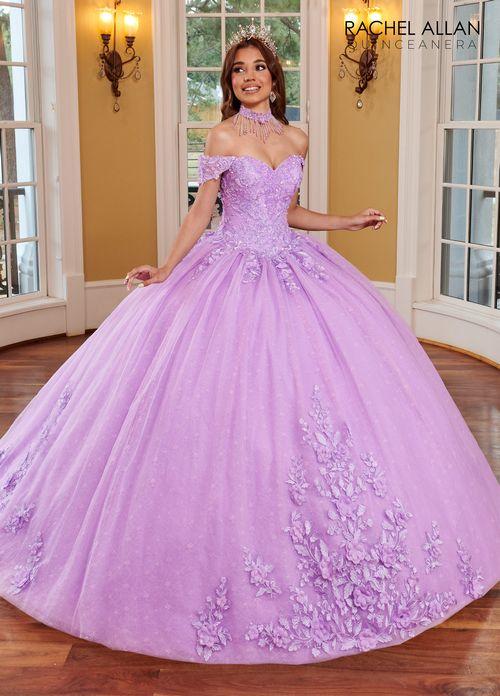 Off-Shoulder Sweetheart 3D Floral Lace Appliqué Tulle Over Lace Ball Gown by Rachel Allan RQ1112