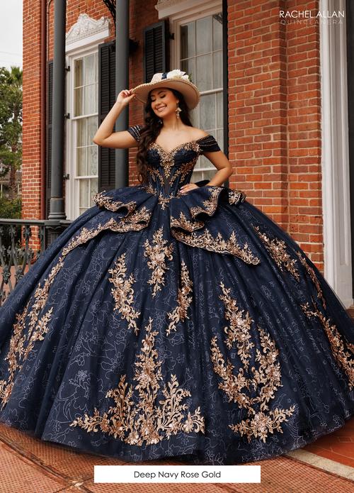 Off Shoulder Sweetheart Floral Appliqué Corset Glitter Tulle Ball Gown by Rachel Allan RB1191