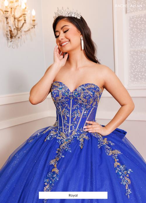 Quinceañera Ball Gown with Embroidery and Detachable Puff Sleeve by Rachel Allan RQ9001