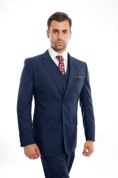 Indigo Blue Wool Modern Fit 3 Piece  Wool Suit