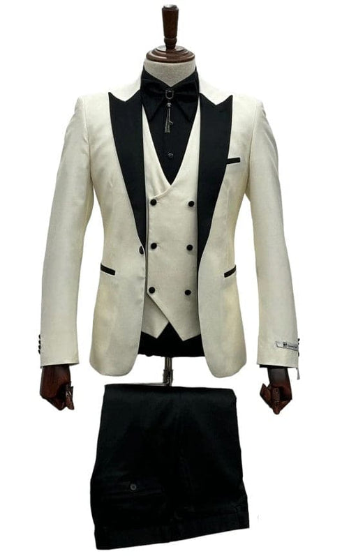 Ivory Wedding Suit - Peak Label Cream Tuxedo Suit - Ivory Dinner Jacket Plus Pants