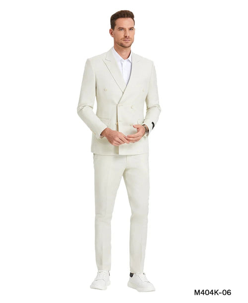 Ivory Double Breasted Linen Suit - Cream Color Summer Suit