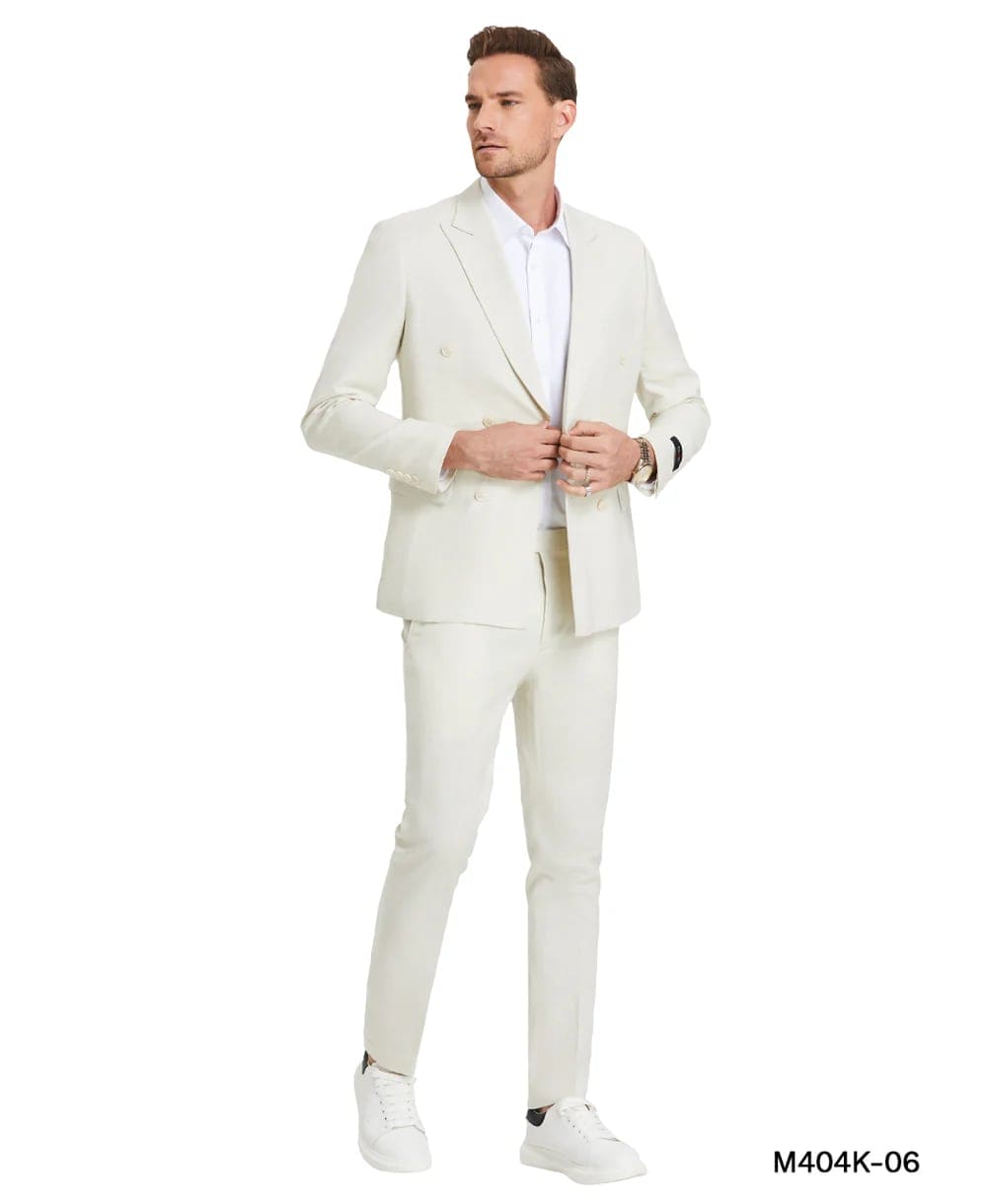 Ivory Double Breasted Linen Suit - Cream Color Summer Suit