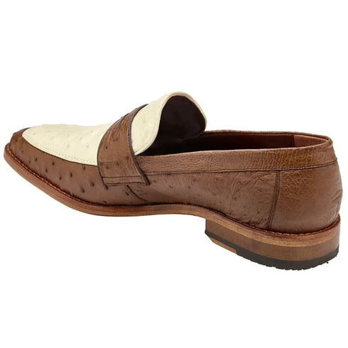 Men's Belvedere Espada Ostrich Quill Penny Loafer Dress Shoe In Brown & Ivory