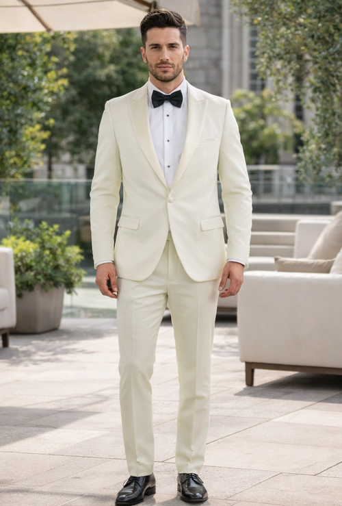 Ivory Peak Lapel Slim Fit Tuxedo for Weddings, Prom & Formal Events