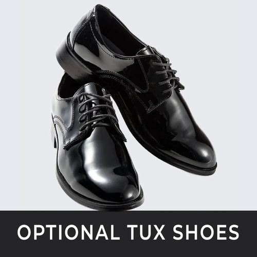 Black patent leather tuxedo shoes. Classic lace-up design with 6 eyelets. Rounded toe, low heel, and polished finish. Ideal for formal events.