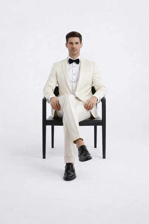 Ivory Peak Lapel Slim Fit Tuxedo for Weddings, Prom & Formal Events