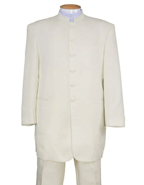 Mens Long Mandarin Collar Zoot Suit Ivory Tuxedo