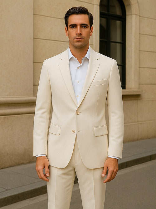 ivory groomsmen suit with notch lapel