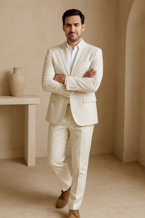 single breasted ivory groom party suit