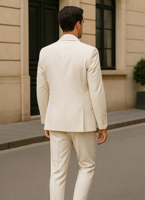 men's ivory wedding suit front and back view