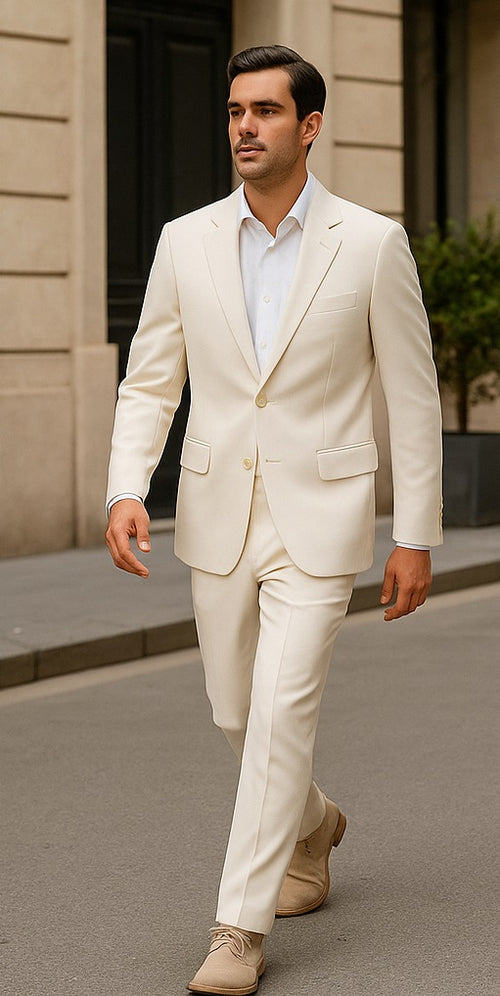 formal ivory men's wedding suit with chest pocket