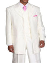 Mens Fashion Slanted Vested Peak Lapel Tonal Pinstripe Ivory Suit