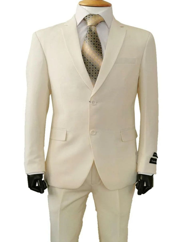 Mens 2 Button Classic Fit Basic Poplin Ivory Suit