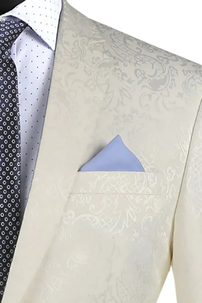 Mens Slim Fit Shiny Paisley Prom & Ivory Wedding Suit