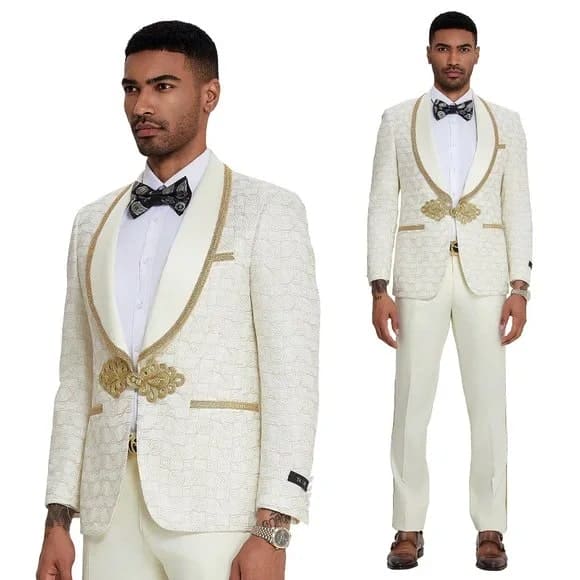 2024 Ivory and Gold 2pc Men's Suit by Tazzio