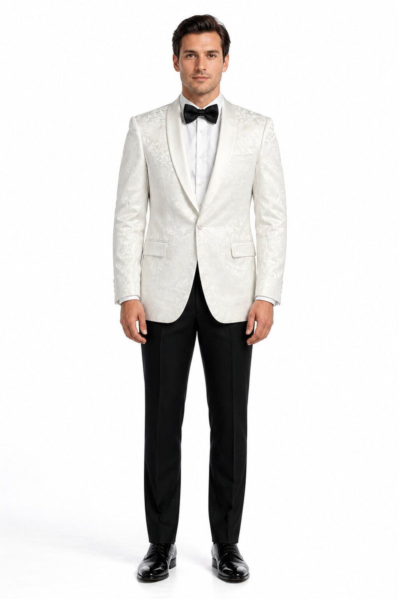 Ivory Dinner Jacket Blazer - Cream Paisley Wedding Tuxedo Jacket