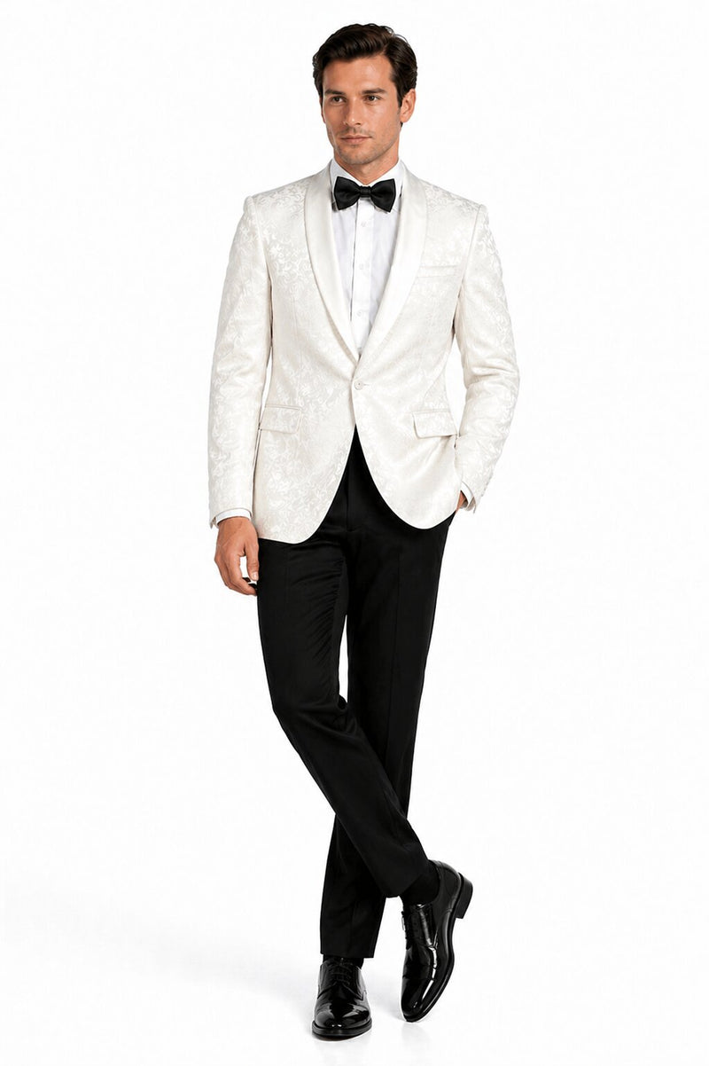 Ivory Dinner Jacket Blazer - Cream Paisley Wedding Tuxedo Jacket