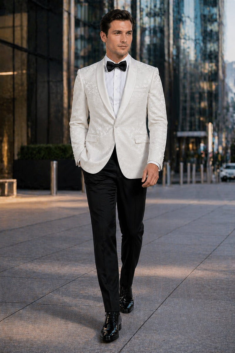Ivory Dinner Jacket Blazer - Cream Paisley Wedding Tuxedo Jacket