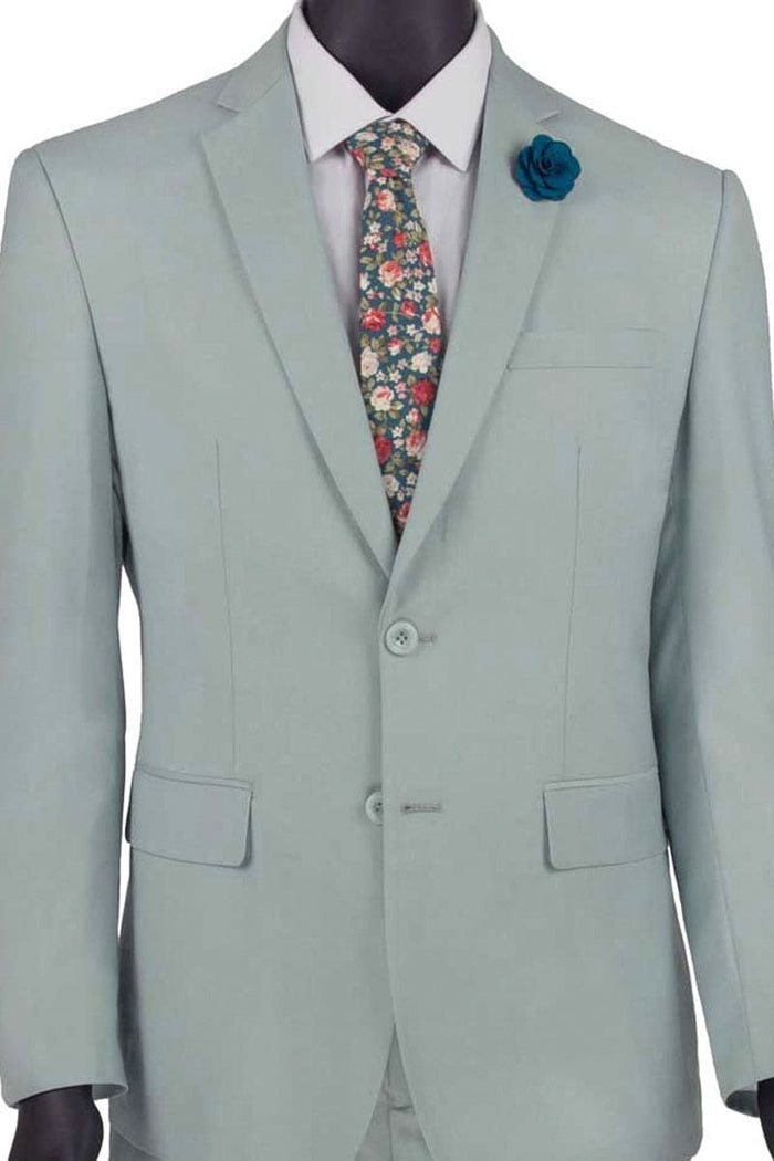 Mens 2 Button Wool Feel Slim Fit Suit in Sage