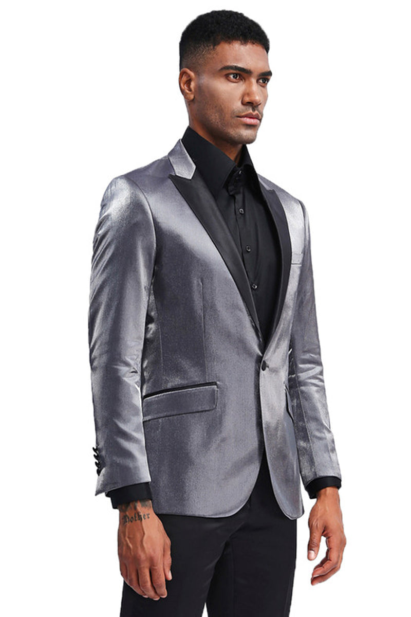 "Slim Fit Men's Satin Tuxedo Jacket for Prom 2026 & Wedding - Charcoal Grey"