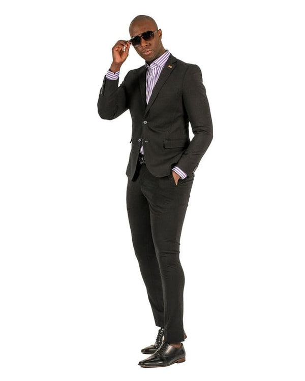 Gianni Testi Ultra Slim Suit - Stretch Fabric Suit - Mens Stretchy Suit - Black Suit