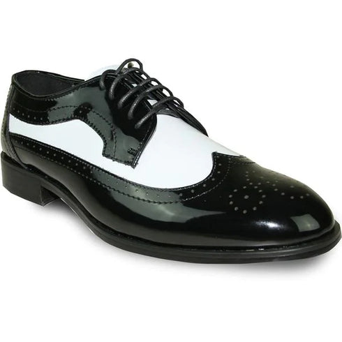 JEAN YVES Men Dress Shoe Wingtip Formal Tuxedo for Prom & Wedding Shoe Black/White Patent Two Tone