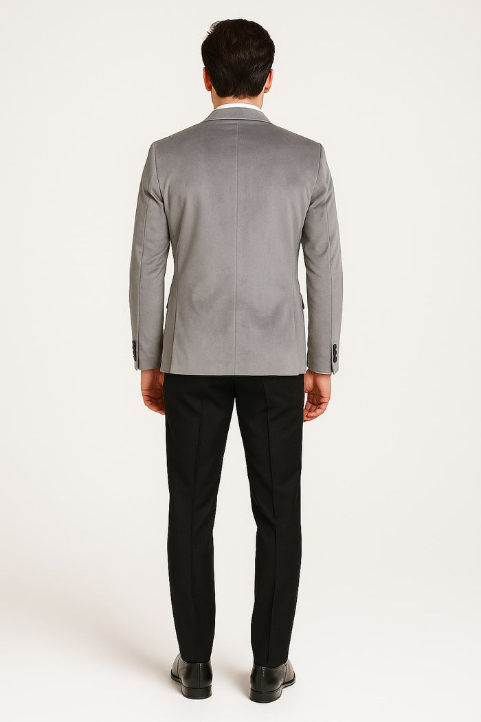 Men's Grey Velvet Tuxedo Jacket with Black Satin Lapel Suit Mens Blazer + Black Pants