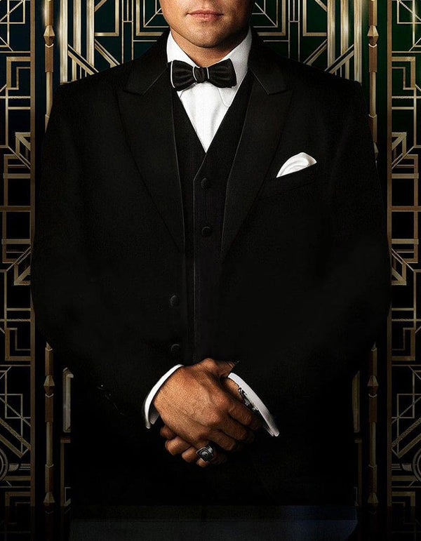 Mens Great Gatsby | Leonardo Dicaprio Vested  2 button Black Tuxedo