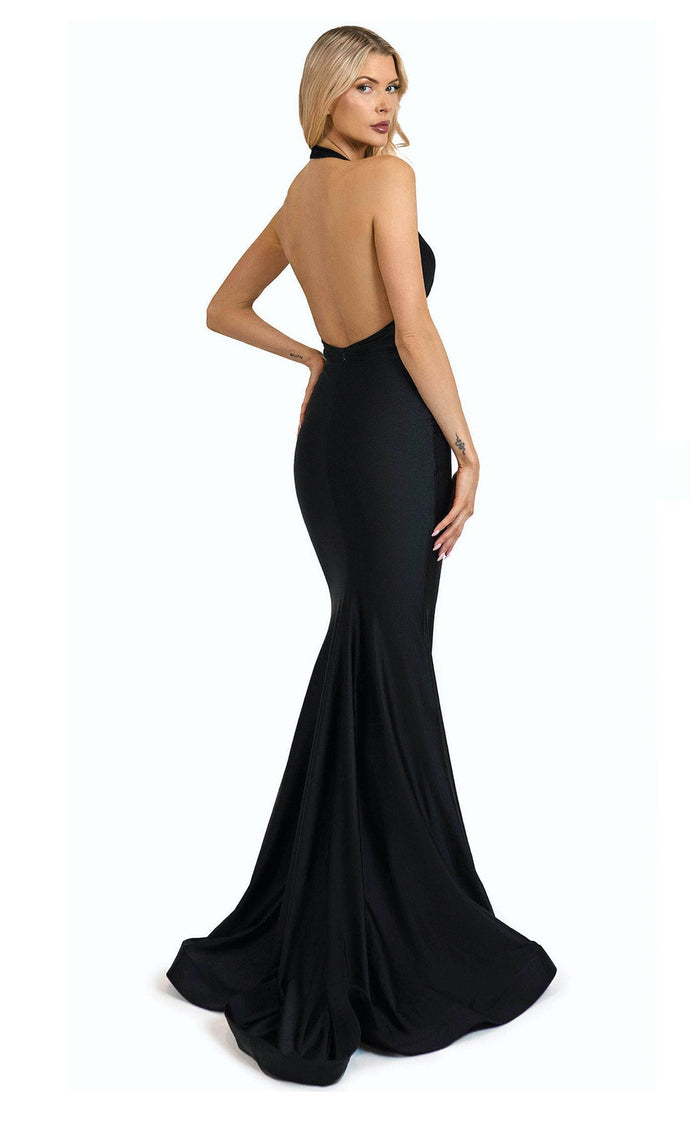 Jessica Angel JA2605 Halter Deep V-Neck Fitted Slit Formal Floor-Length Dress