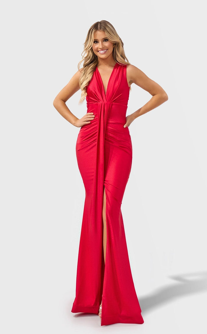 Jessica Angel JA2660 Deep V-Neck Fitted Slit Formal Floor-Length Dress