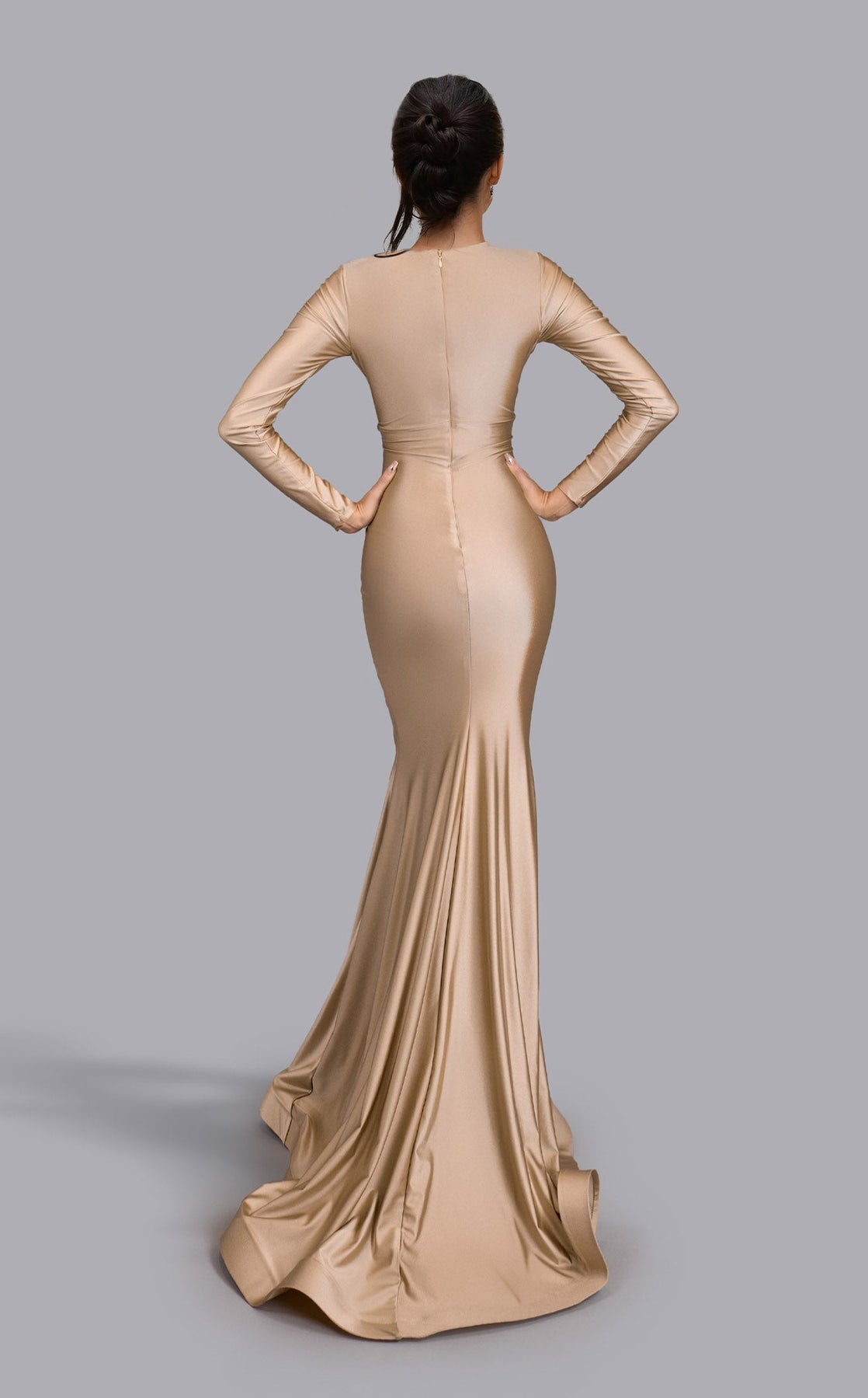 Jessica Angel JA2663 Deep V-Neck Fitted High Slit Evening Formal Satin Dress