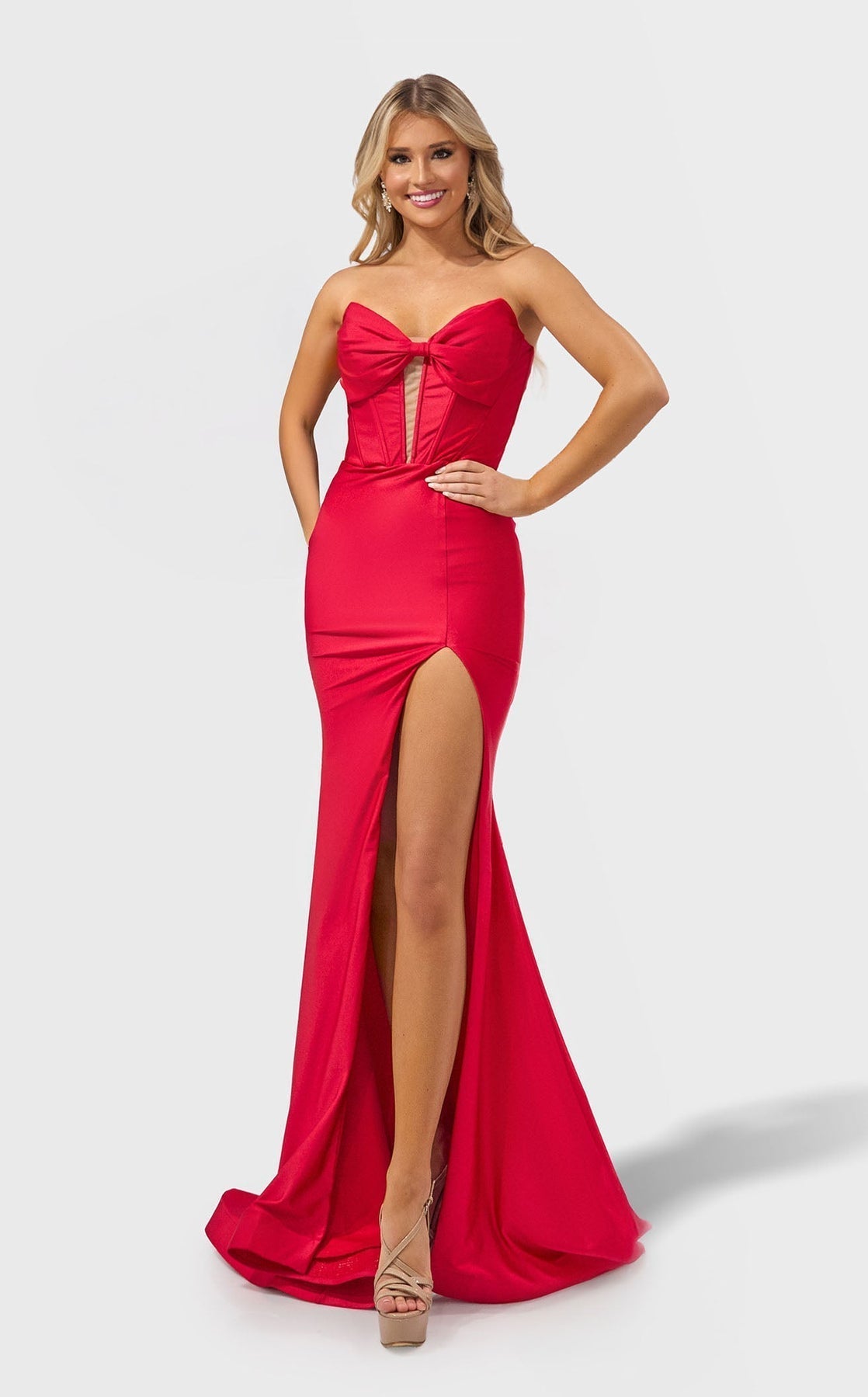 Jessica Angel JA2687 V-Neck Fitted Side Slit Cutout Prom Formal Dress