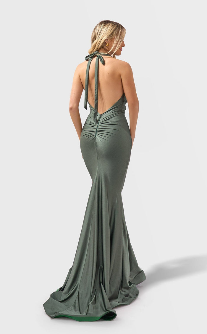 Jessica Angel JA2739 Halter Cowl Neck Fitted Open Back Draped Dress