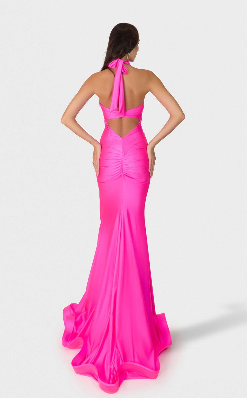 Jessica Angel JA2743 Halter Fitted Open Back Cutout Slit Prom Dress