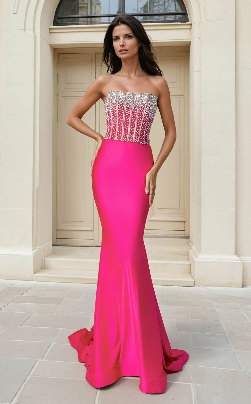 Jessica Angel JA2753 Strapless Fitted Crystal Formal Floor-Length Dress