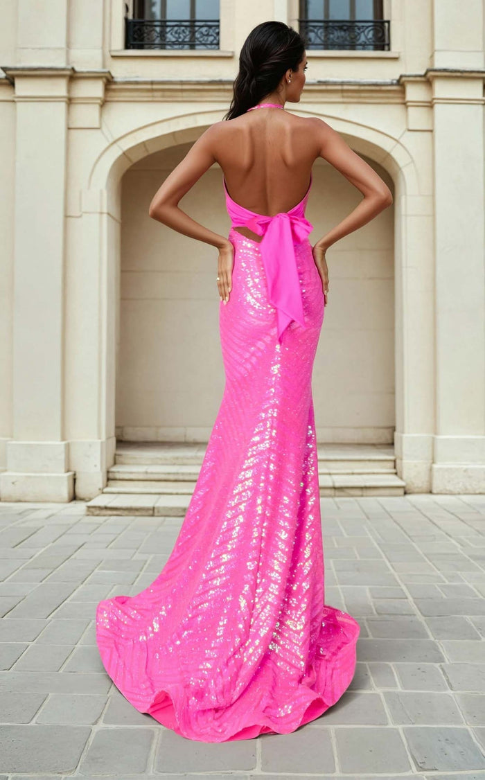Jessica Angel JA2755 Halter Fitted Open Back Formal Floor-Length Sequin Dress